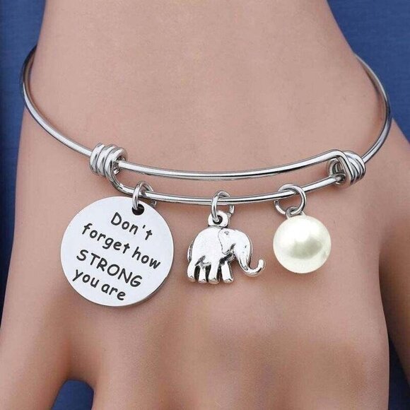 Elephant Pendant Pearl Charm Wire Aesthetics Bangles Stainless Steel Jewelry - Picture 2 of 2